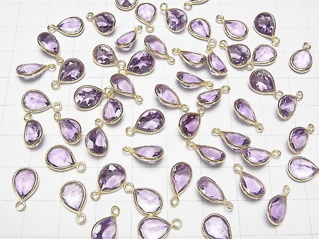 [Video] High Quality Amethyst AAA Bezel Setting Pear shape Faceted 10x8mm 18KGP 3pcs