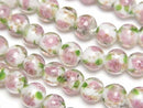 [Video] Lampwork Beads Round 8mm Rose Pattern [White] half or 1strand beads (aprx.11inch/28cm)