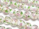 [Video] Lampwork Beads Round 10mm Rose Pattern [White] half or 1strand beads (aprx.13inch/32cm)