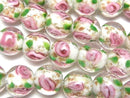 [Video] Lampwork Beads Round 12mm Rose Pattern [White] half or 1strand beads (aprx.14inch/34cm)