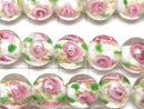 [Video] Lampwork Beads Round 12mm Rose Pattern [White] half or 1strand beads (aprx.14inch/34cm)