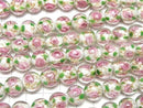[Video] Lampwork Beads Round 12mm Rose Pattern [White] half or 1strand beads (aprx.14inch/34cm)