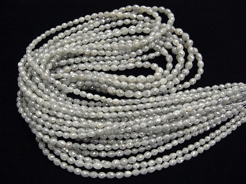 [Video] Gray Diamond Faceted Rice 5pcs -1strand beads (aprx.15inch/38cm)