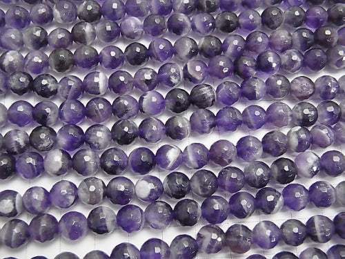 Stripe Amethyst 128 Faceted Round 8 mm half or 1 strand beads (aprx.15 inch / 37 cm)