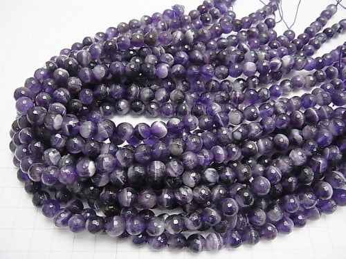 Stripe Amethyst 128 Faceted Round 8 mm half or 1 strand beads (aprx.15 inch / 37 cm)