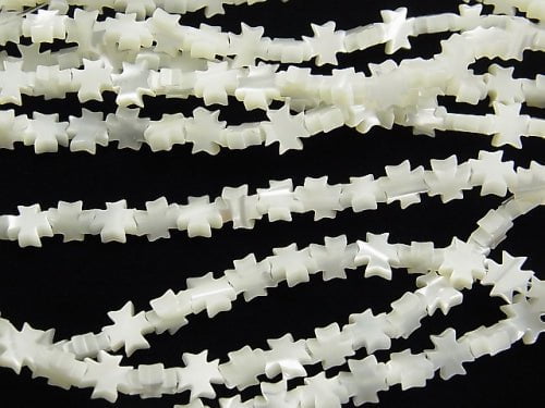 Mother of Pearl MOP White Cross 6 x 6 x 2 mm half or 1 strand beads (aprx.15 inch / 38 cm)