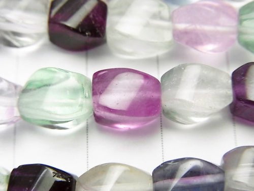 Multicolor Fluorite AA ++ 4 Faceted Twist Faceted Rice 8 x 6 x 6 mm half or 1 strand beads (aprx.15 inch / 38 cm)