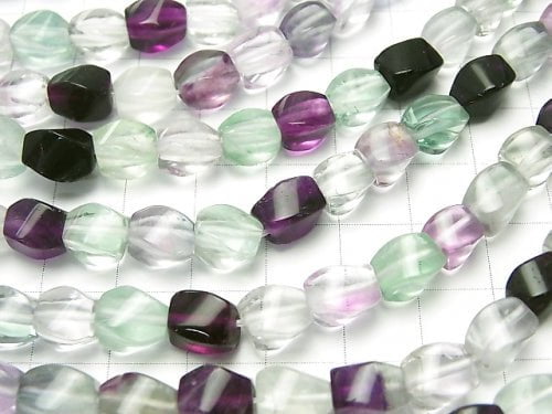 Multicolor Fluorite AA ++ 4 Faceted Twist Faceted Rice 8 x 6 x 6 mm half or 1 strand beads (aprx.15 inch / 38 cm)