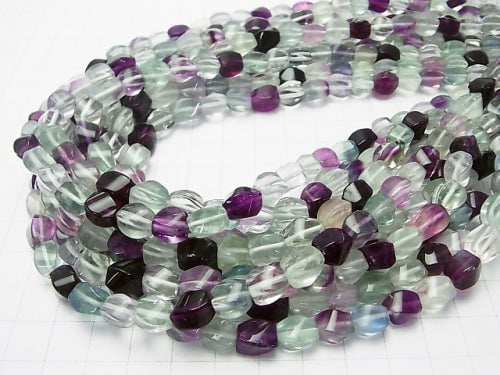 Multicolor Fluorite AA ++ 4 Faceted Twist Faceted Rice 8 x 6 x 6 mm half or 1 strand beads (aprx.15 inch / 38 cm)