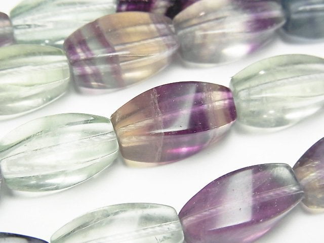 Fluorite, Rice, Twist Gemstone Beads