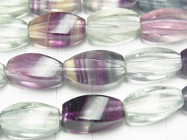 [Video] Multicolor Fluorite AAA- 4Faceted Twist Faceted Rice 16x8x8mm half or 1strand beads (aprx.15inch/36cm)