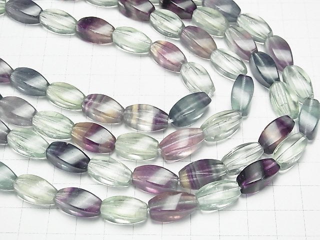 [Video] Multicolor Fluorite AAA- 4Faceted Twist Faceted Rice 16x8x8mm half or 1strand beads (aprx.15inch/36cm)