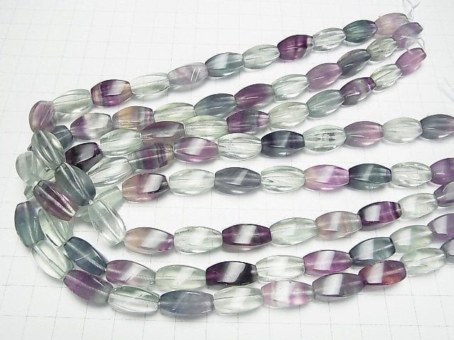 [Video] Multicolor Fluorite AAA- 4Faceted Twist Faceted Rice 16x8x8mm half or 1strand beads (aprx.15inch/36cm)