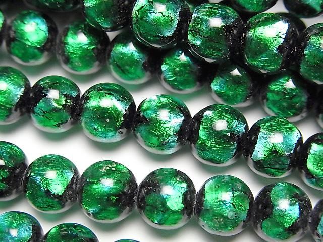 Perles soufflées à la flamme rondes 8 mm [Bleu clair x Vert] 1/4 ou 1 fil de perles (env. 38 cm/15 po)