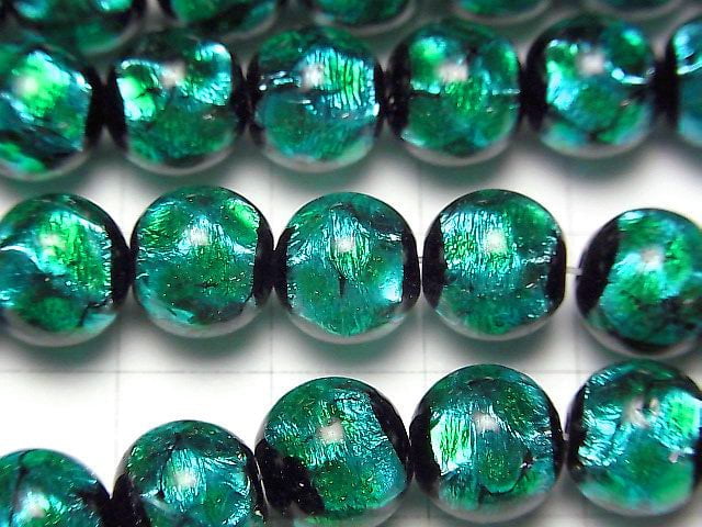 [Video] Lampwork Beads Round 10mm [Light Blue x Green] 1/4 or 1strand beads (aprx.15inch/37cm)