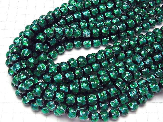 [Video] Lampwork Beads Round 10mm [Light Blue x Green] 1/4 or 1strand beads (aprx.15inch/37cm)