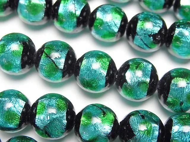Perles en verre filé rondes 12mm [Bleu clair x Vert] 1/4 ou 1 fil de perles (env. 34cm)