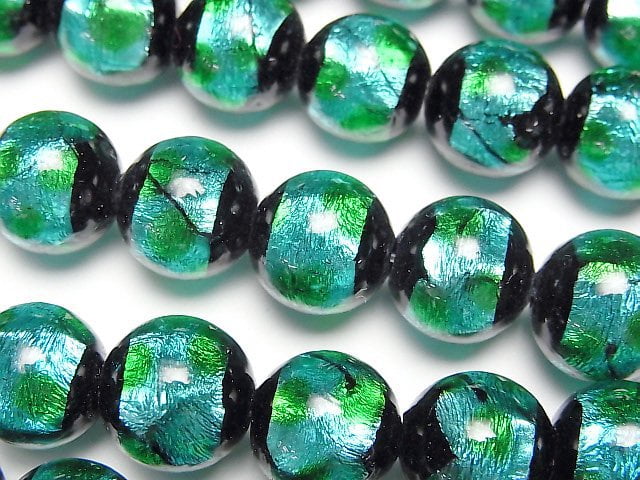 [Video] Lampwork Beads Round 12mm [Light Blue x Green] 1/4 or 1strand beads (aprx.14inch/34cm)