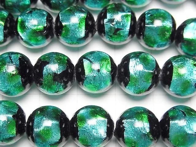 Perles en verre filé rondes 12mm [Bleu clair x Vert] 1/4 ou 1 fil de perles (env. 34cm)