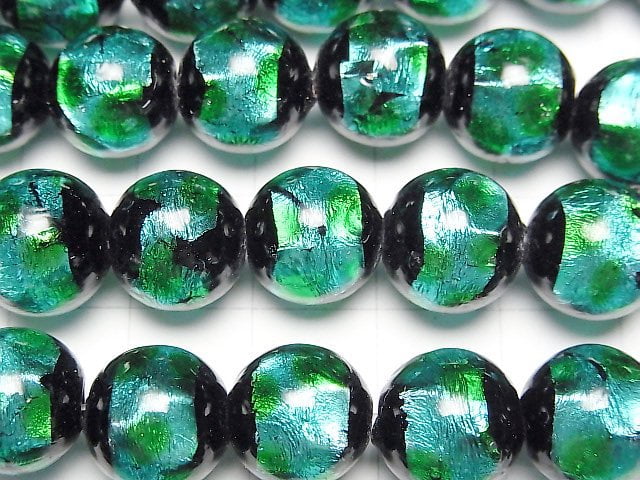 [Video] Lampwork Beads Round 12mm [Light Blue x Green] 1/4 or 1strand beads (aprx.14inch/34cm)