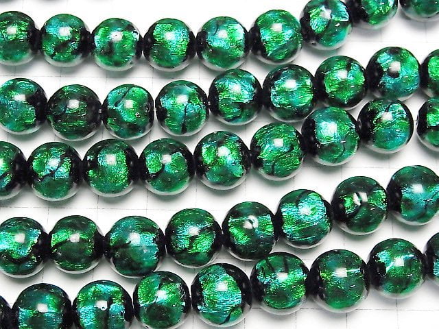 [Video] Lampwork Beads Round 12mm [Light Blue x Green] 1/4 or 1strand beads (aprx.14inch/35cm)