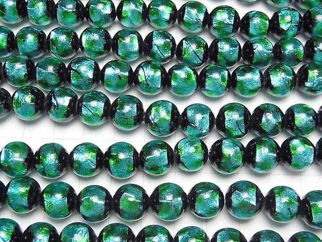 [Video] Lampwork Beads Round 12mm [Light Blue x Green] 1/4 or 1strand beads (aprx.14inch/34cm)