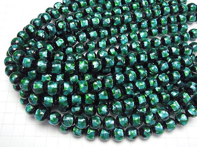 [Video] Lampwork Beads Round 12mm [Light Blue x Green] 1/4 or 1strand beads (aprx.14inch/34cm)