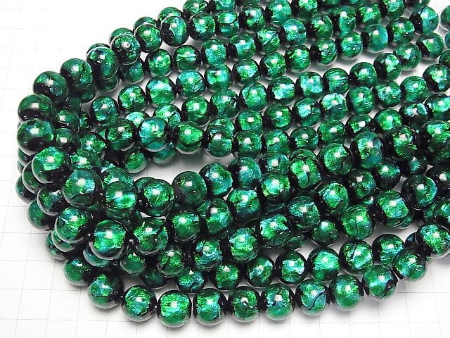 [Video] Lampwork Beads Round 12mm [Light Blue x Green] 1/4 or 1strand beads (aprx.14inch/35cm)