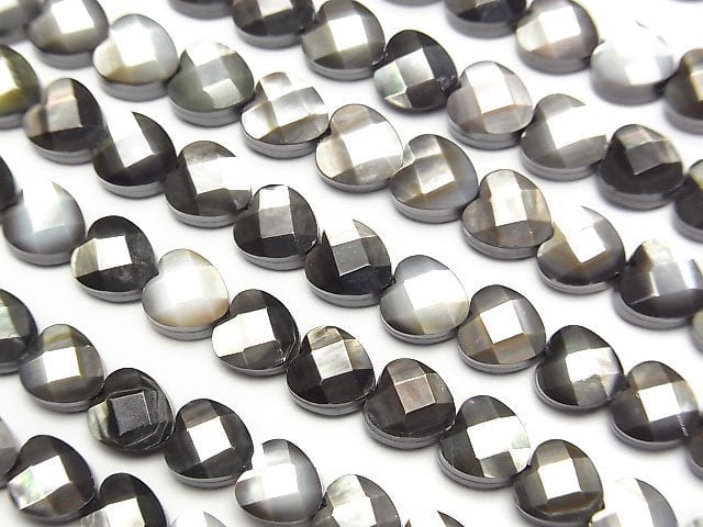 [Video] High quality black shell (Black-lip Oyster) Vertical hole heart cut 6x6x4mm 1/4 or 1strand beads (aprx.15inch/38cm)