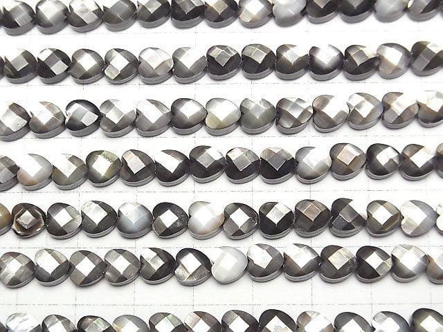 [Video] High quality black shell (Black-lip Oyster) Vertical hole heart cut 6x6x4mm 1/4 or 1strand beads (aprx.15inch/38cm)