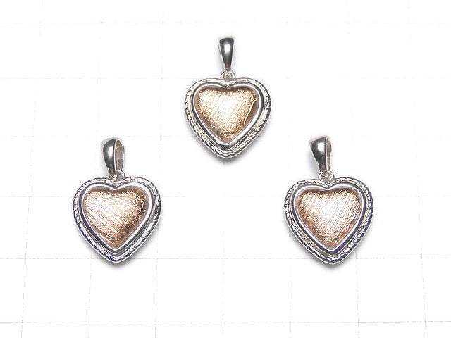 Meteorite (Muonionalusta) Heart Pendant 14 x 14 x 5 mm Pinkgold Silver 925