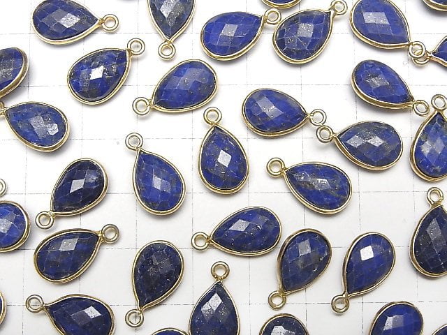 [Video] Lapislazuli AAA Bezel Setting Faceted Pear Shape 13x9mm 18KGP 3pcs