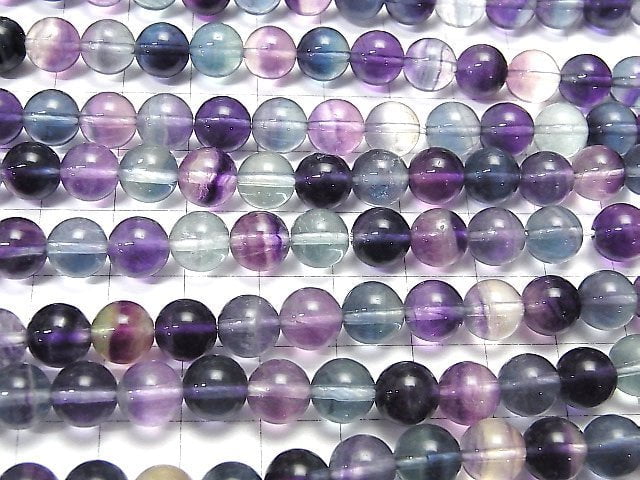 [Video] Mongolian multicolor Fluorite AAA - Round 8 mm half or 1 strand beads (aprx.15 inch / 38 cm)