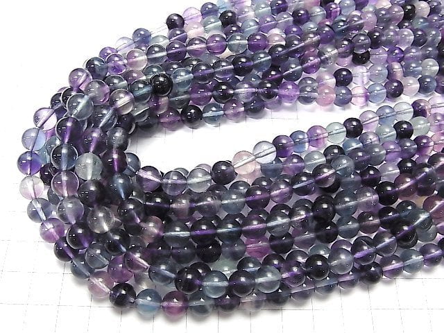 [Video] Mongolian multicolor Fluorite AAA - Round 8 mm half or 1 strand beads (aprx.15 inch / 38 cm)