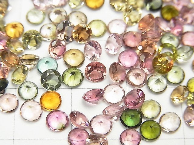 [Video]High Quality Multicolor Tourmaline AAA Loose stone Round Faceted 4x4mm 10pcs