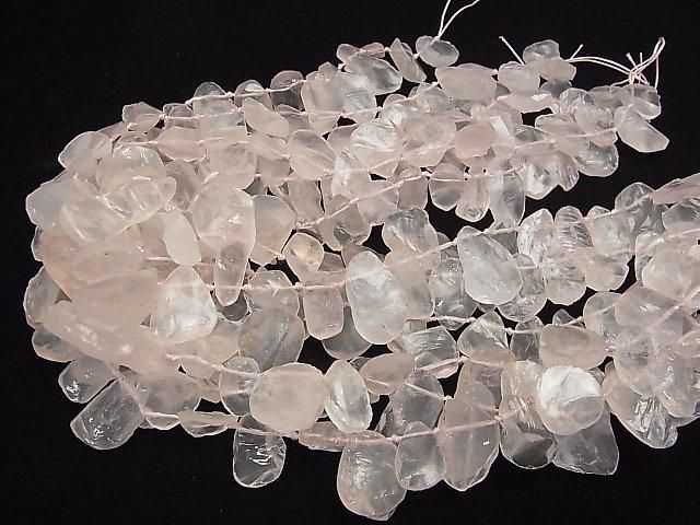 [Video] Madagascar Rose Quartz AAA Rough Rock Nugget Top Side Drilled Hole 1-strand beads (approx. 15 inches/38 cm)
