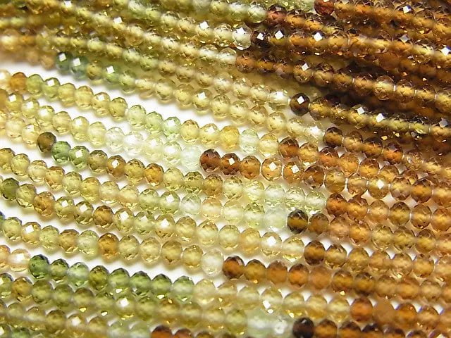 [Video] High Quality! Brown - Green Tourmaline AAA Faceted Button Roundel half or 1strand beads (aprx.15 inch / 38 cm)