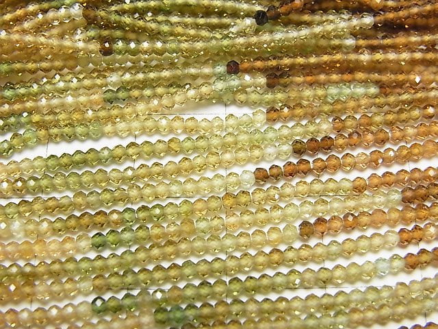 [Video] High Quality! Brown - Green Tourmaline AAA Faceted Button Rondelle half or 1strand beads (aprx.15 inch / 38 cm)