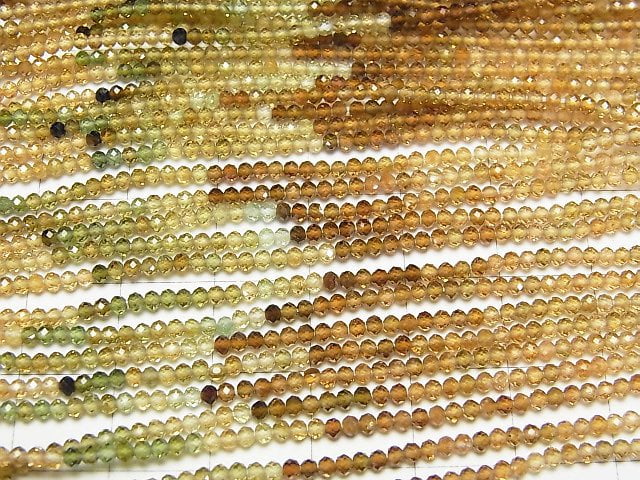 [Video] High Quality! Brown - Green Tourmaline AAA Faceted Button Rondelle half or 1strand beads (aprx.15 inch / 38 cm)