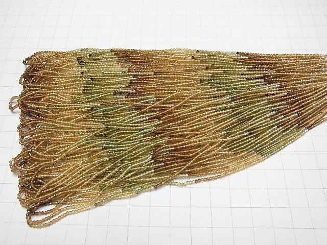 [Video] High Quality! Brown - Green Tourmaline AAA Faceted Button Rondelle half or 1strand beads (aprx.15 inch / 38 cm)