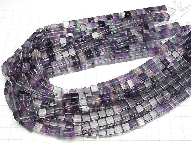 [Video] Mongolian Multi-color Fluorite AAA Cube 6x6x6mm half or 1strand beads (aprx.15inch/37cm)