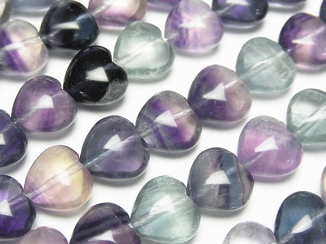 [Video] Multicolor Fluorite AAA Vertical Hole Heart 10x10x6mm half or 1strand beads (aprx.15inch/36cm)