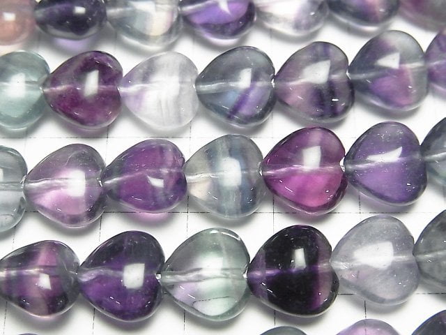 [Video] Multicolor Fluorite AAA Vertical Hole Heart 10x10x6mm half or 1strand beads (aprx.15inch/36cm)