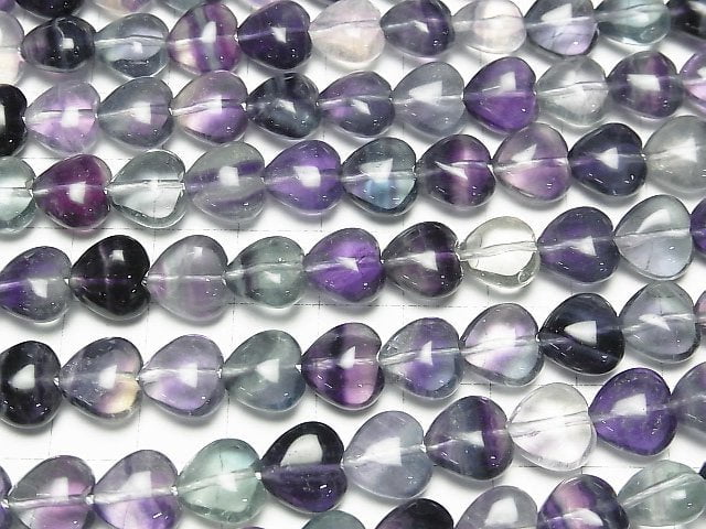 [Video] Multicolor Fluorite AAA Vertical Hole Heart 10x10x6mm half or 1strand beads (aprx.15inch/36cm)