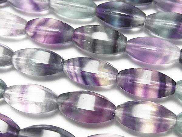 [Video] Mongolian multicolor Fluorite AAA 6 Faceted Faceted Rice 15 x 8 x 8 mm half or 1 strand beads (aprx.15 inch / 37 cm)