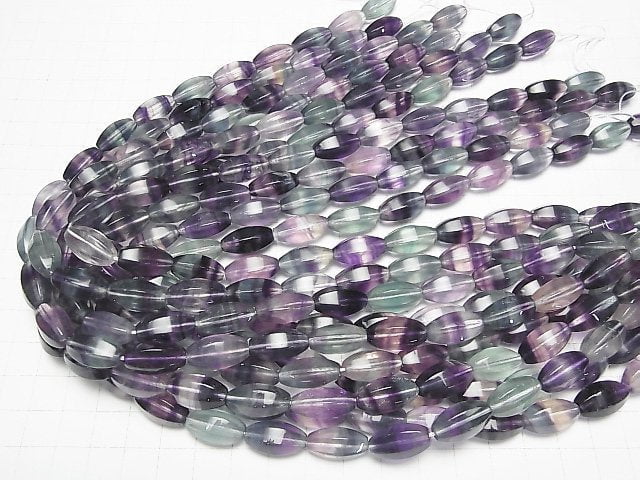 [Video] Mongolian multicolor Fluorite AAA 6 Faceted Faceted Rice 15 x 8 x 8 mm half or 1 strand beads (aprx.15 inch / 37 cm)