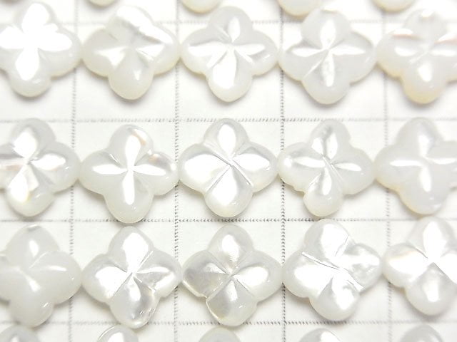 [Video] High quality white Shell (Silver-lip Oyster) Clover (Both Side Finish)9x9x4mm 1/4 or 1strand beads (aprx.15inch/38cm)