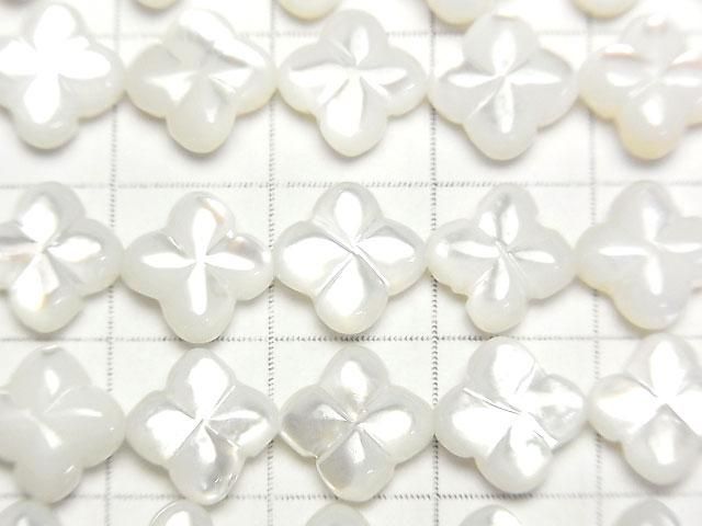 [Video] High-quality White Shell (Silver-lip Oyster) Clover (Both Side Finish) 9x9x4mm 1/4 or 1-strand beads (approx. 15 inches/38 cm)