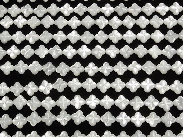 [Video] High-quality White Shell (Silver-lip Oyster) Clover (Both Side Finish) 9x9x4mm 1/4 or 1-strand beads (approx. 15 inches/38 cm)