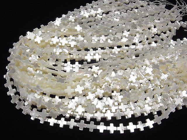 [Video] High Quality White Shell Cross 8x8x3mm 1/4 or 1strand beads (aprx.15inch/38cm)